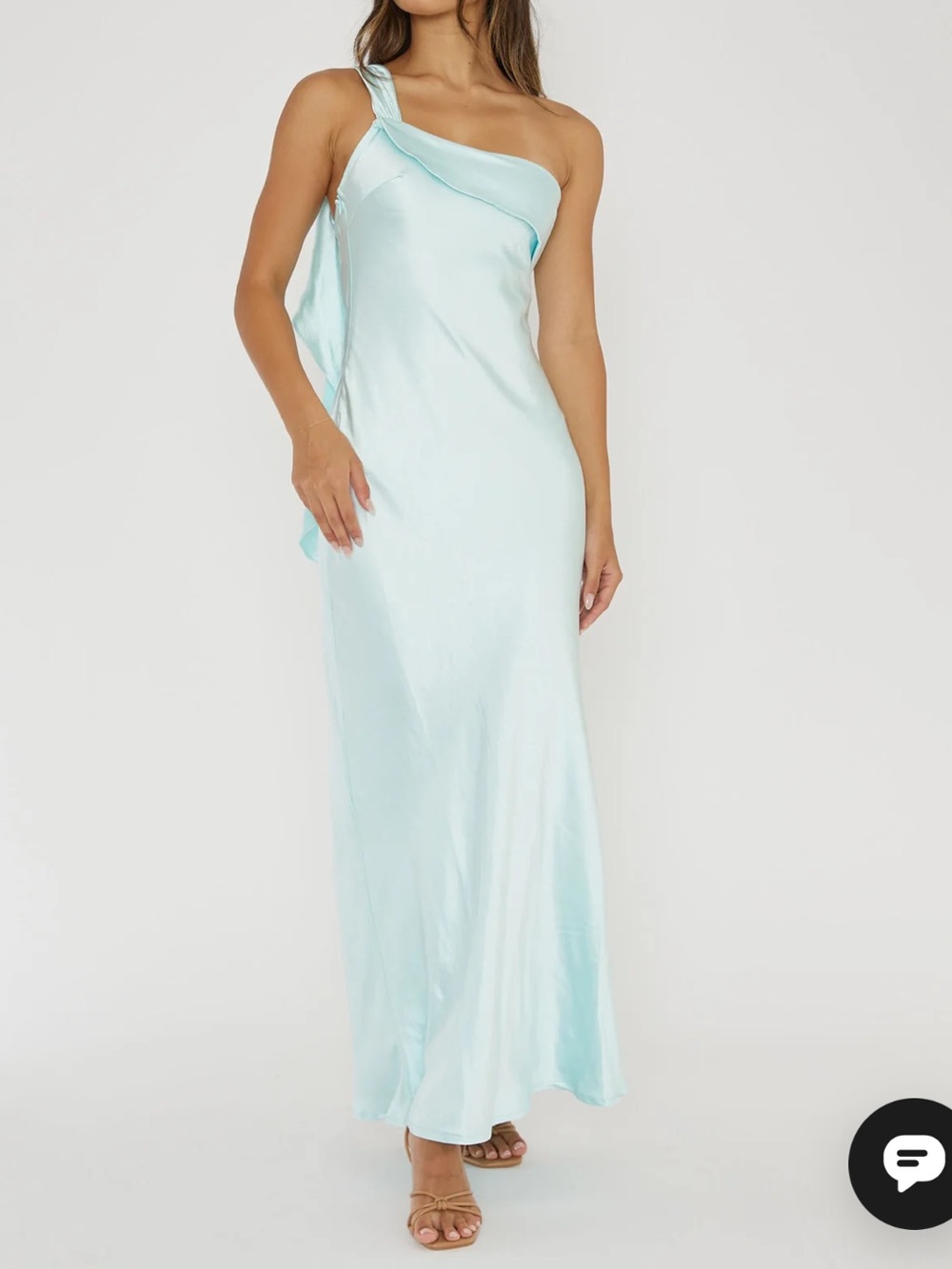 Selfie Leslie Carmel One-Shoulder Satin Maxi Dress in ice blue